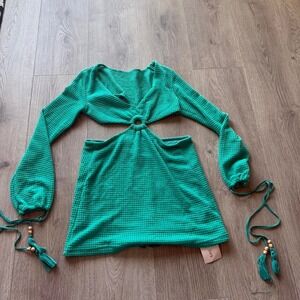 Shein Emerald Green Cutout Ring Mini Dress Long Sleeve NWT Small